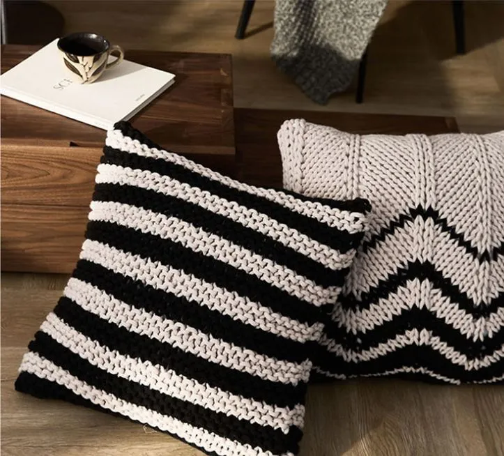 Knitted Black White Pillow