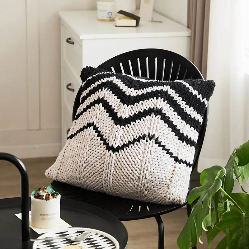 Knitted Black White Pillow