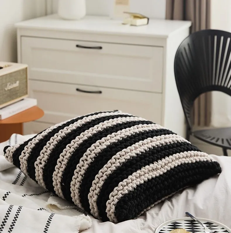 Knitted Black White Pillow