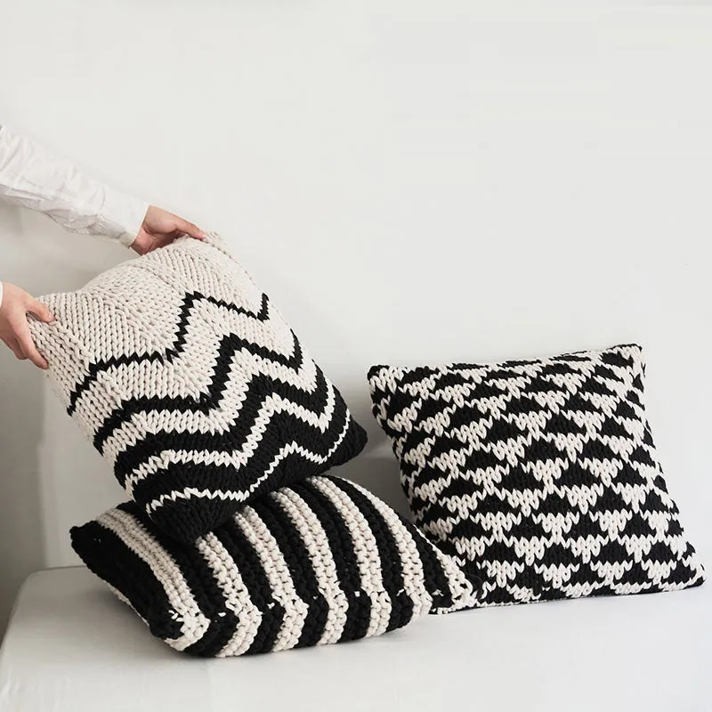 Knitted Black White Pillow