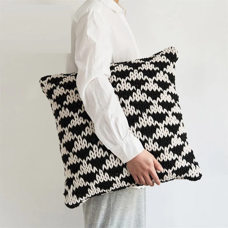 Knitted Black White Pillow