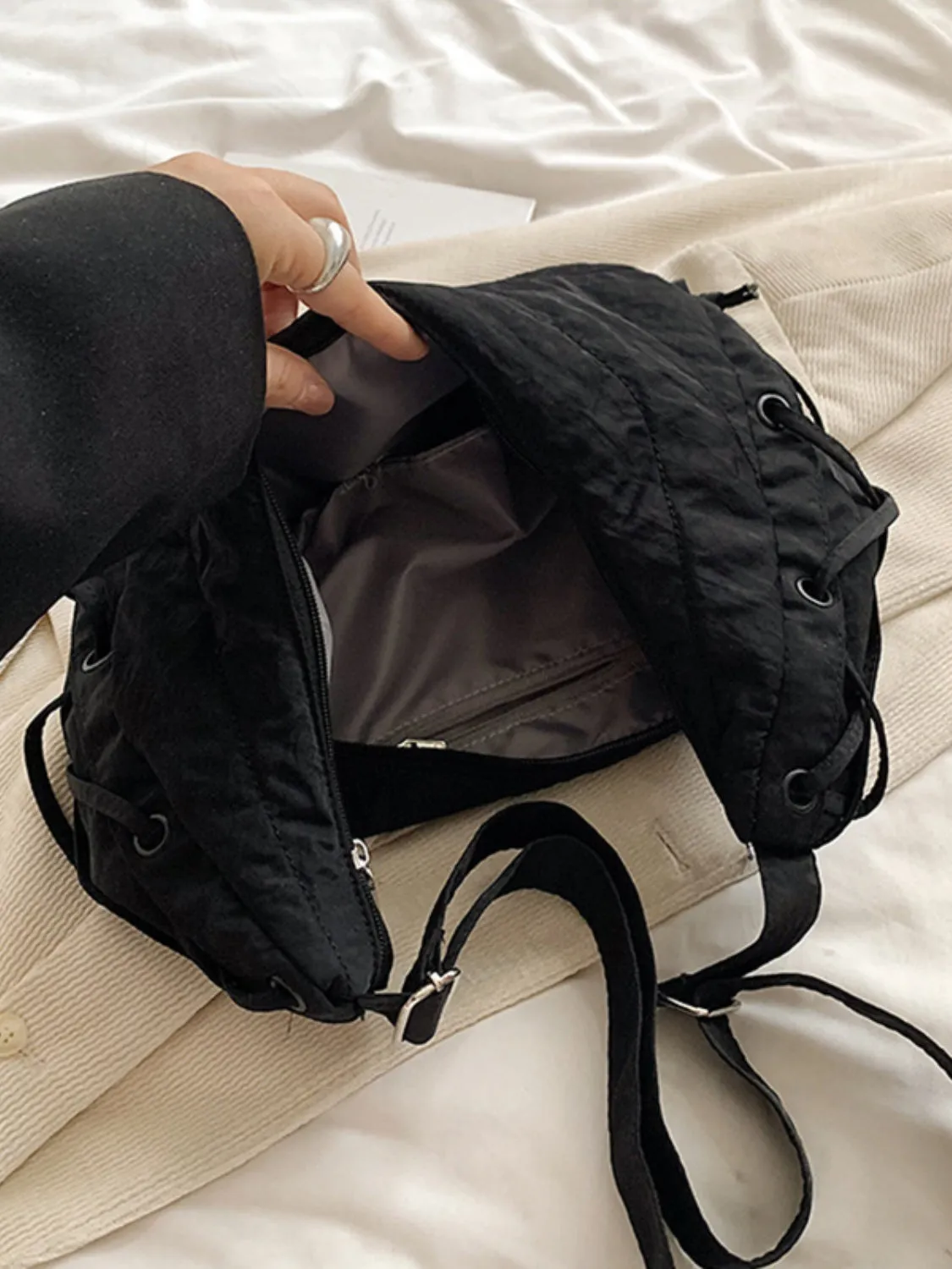 Lace-Up Polyester Crossbody Bag