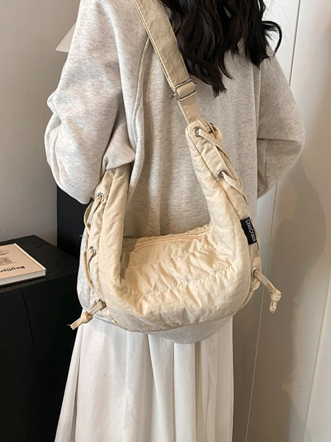 Lace-Up Polyester Crossbody Bag