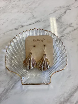 Large Shell Gold Rim and Stripe Drop Earring