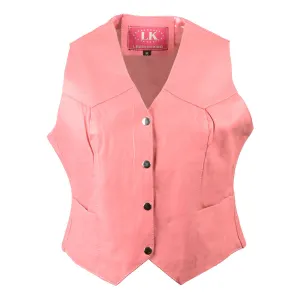 Leather King SH1227 Pink Ladies Classic Leather Four Snap Vest