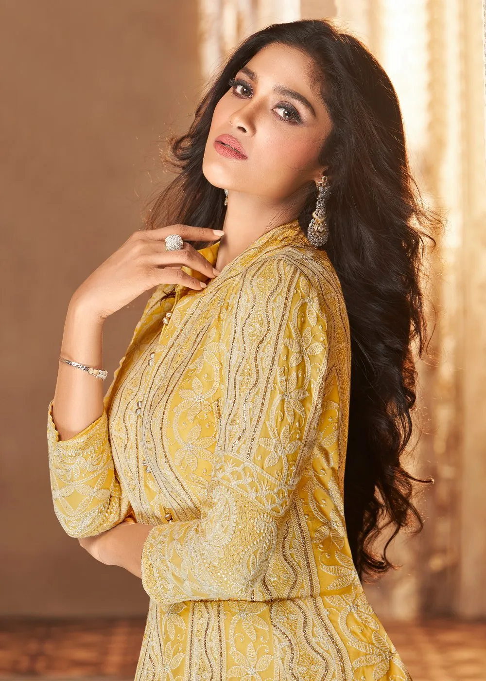 Light Yellow Lucknowi Style Georgette Anarkali Suit