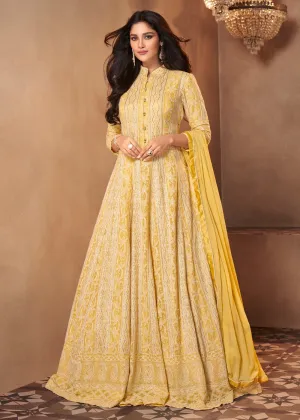 Light Yellow Lucknowi Style Georgette Anarkali Suit