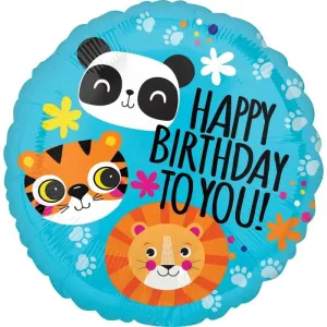 Lion Tiger & Panda Happy Birthday Foil Balloon