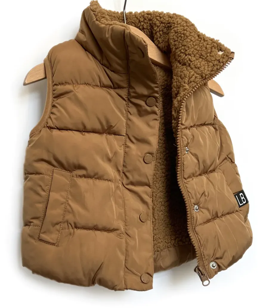 Little Bipsy - Sherpa Lined Puffer Vest in Camel