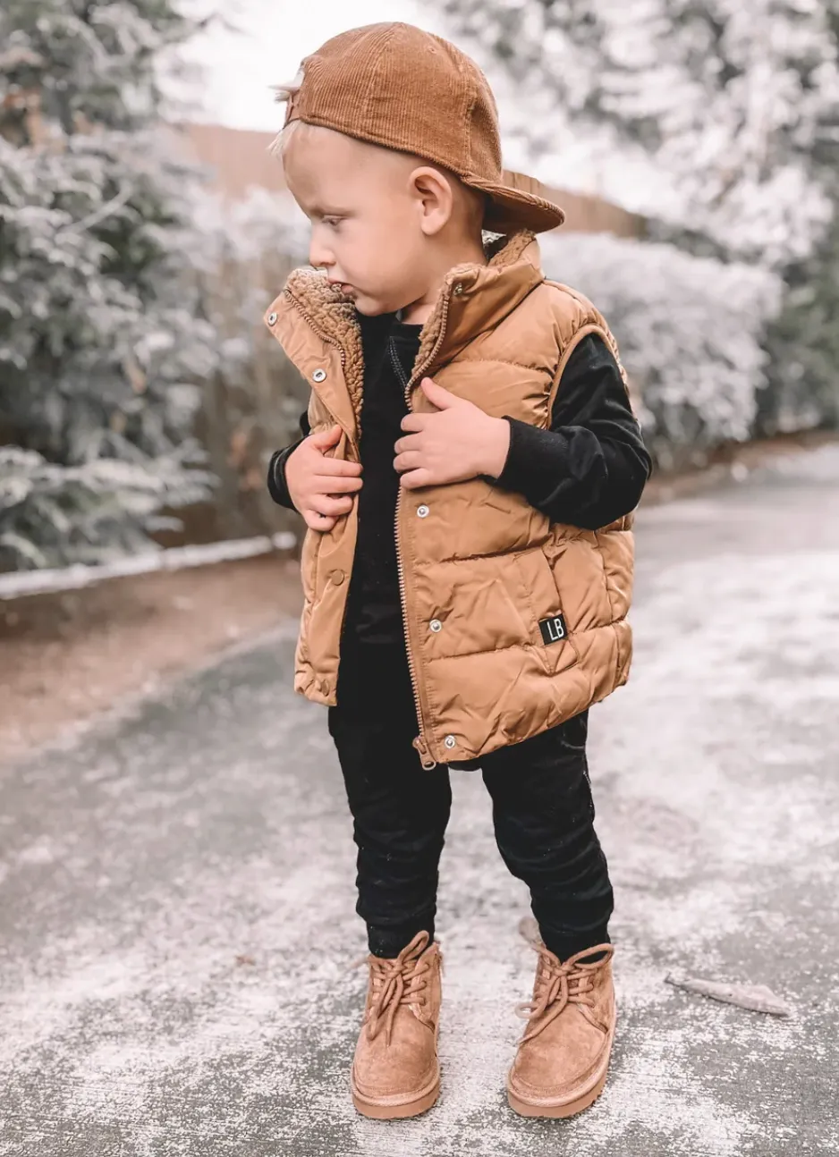 Little Bipsy - Sherpa Lined Puffer Vest in Camel