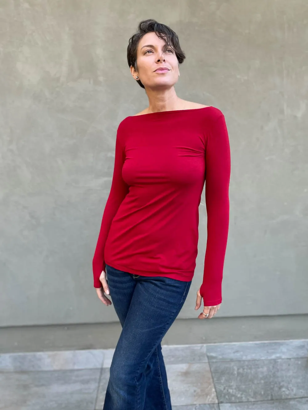 Long Sleeve Boatneck Top