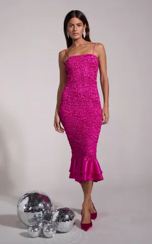 Luiza Shirring Dress in Magenta