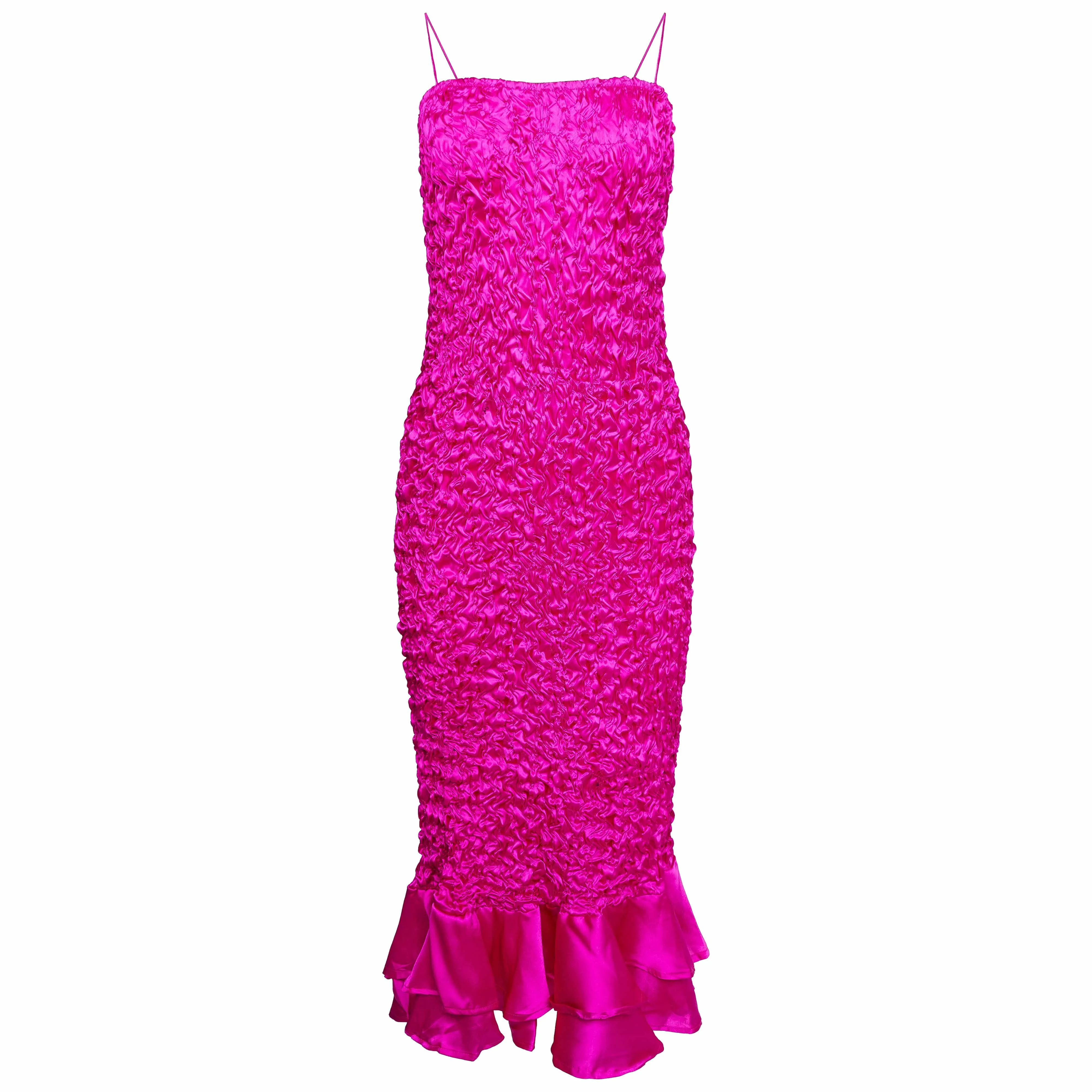 Luiza Shirring Dress in Magenta