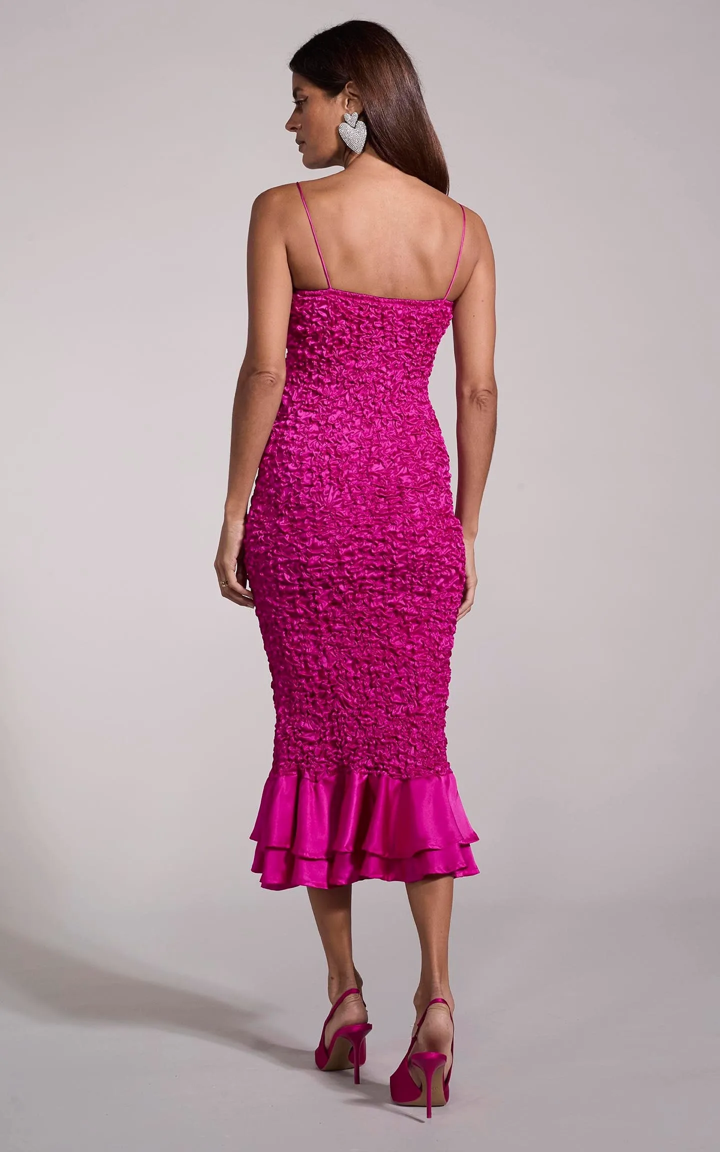 Luiza Shirring Dress in Magenta