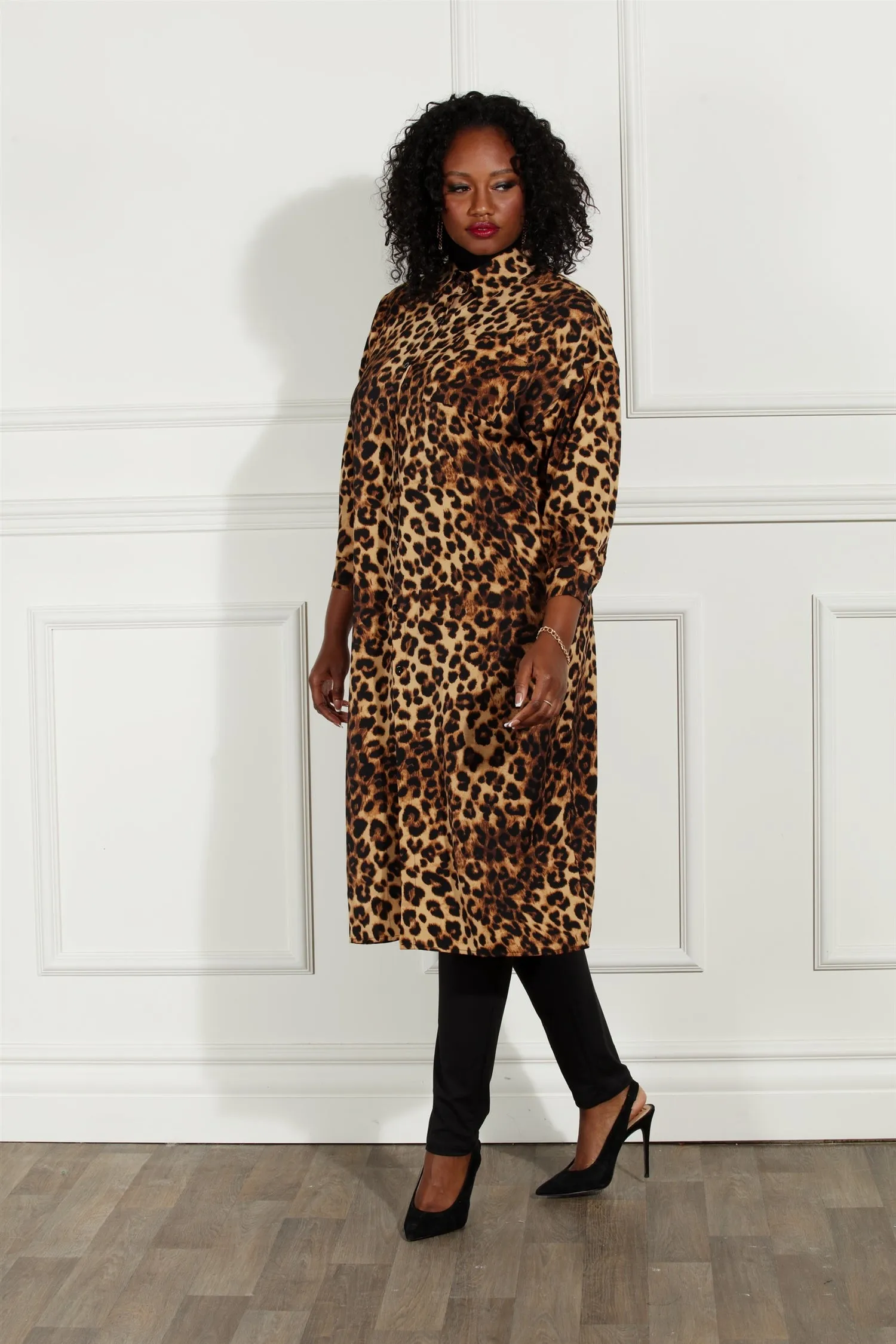 Luxe Moda LM222 Animal Print Button-front Duster Dress