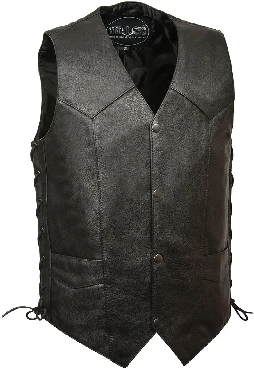 M-Boss Motorcycle Apparel BOS13516T Men’s Black ‘Tall Size’ Conceal and Carry Classic Biker Leather Vest