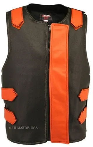 Made in USA Bulletproof Style Leather Motorcycle Vest Black/Gray