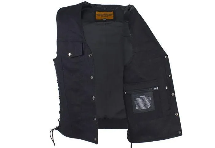 Men’s Black Denim Motorcycle Club Vest, MV8050-BD-DL