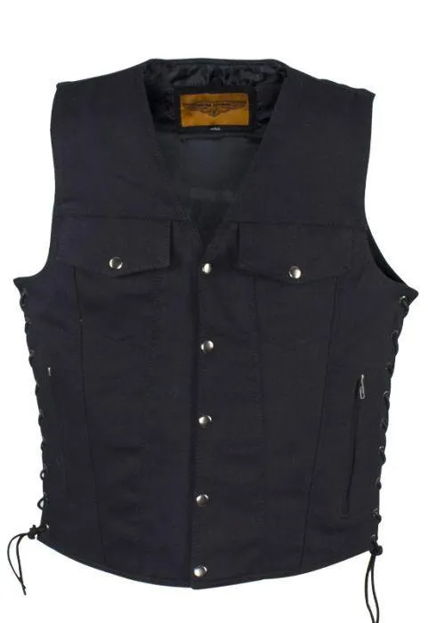 Men’s Black Denim Motorcycle Club Vest, MV8050-BD-DL