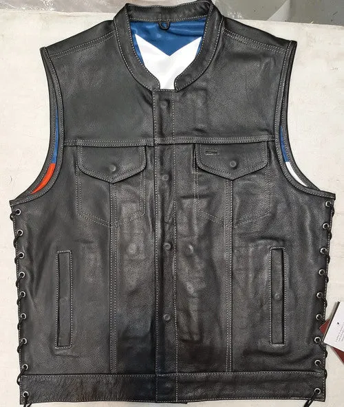 Men's Club Style Motorcycle Vest with Texas Flag Lining Side Lace