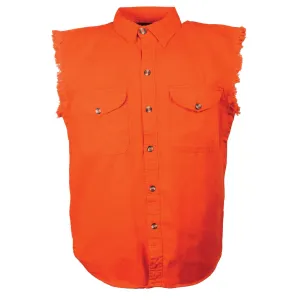 Men's Orange Lightweight Sleeveless Denim Shirt