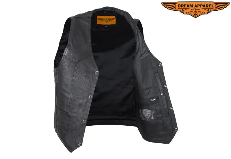 Mens Plain Black Leather Vest Heavy Duty Premium Cowhide Leather