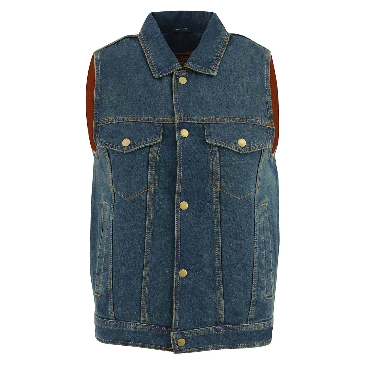 Milwaukee Leather DM1331 Men's Blue Denim Motorcycle Biker Riders Vest with Shirt Style Collar