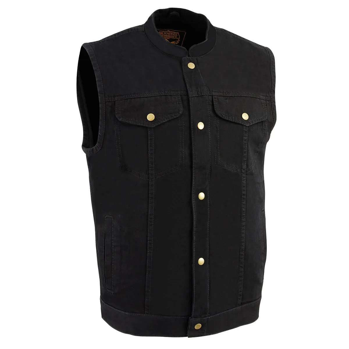 Milwaukee Leather DM2238 Men's Classic Black Denim Club Style Vest with Snap Button Closure