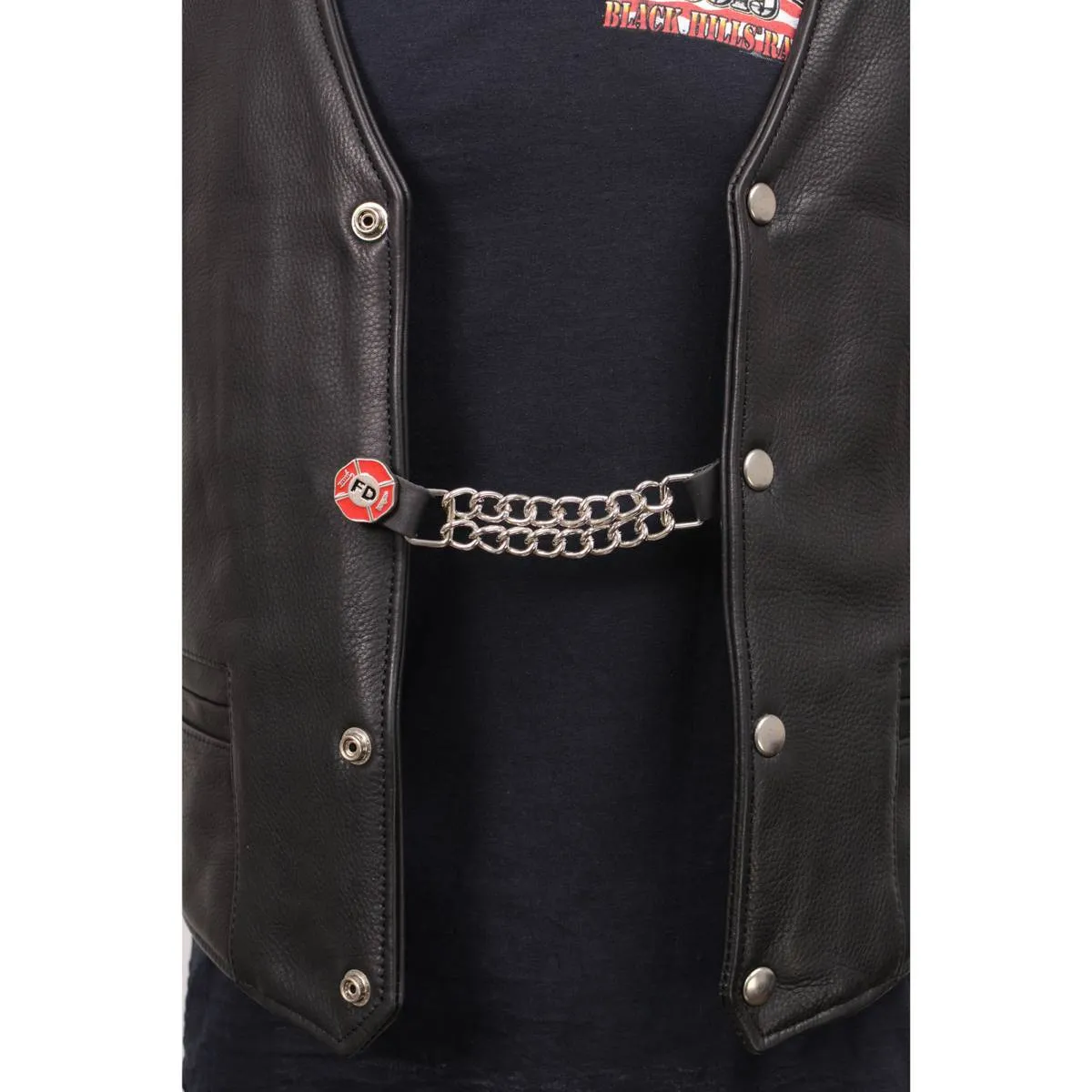 Milwaukee Leather Fire Department Medallion Vest Extender - Double Chrome Chains Genuine Leather 6.5" Extension MLA1012-Single