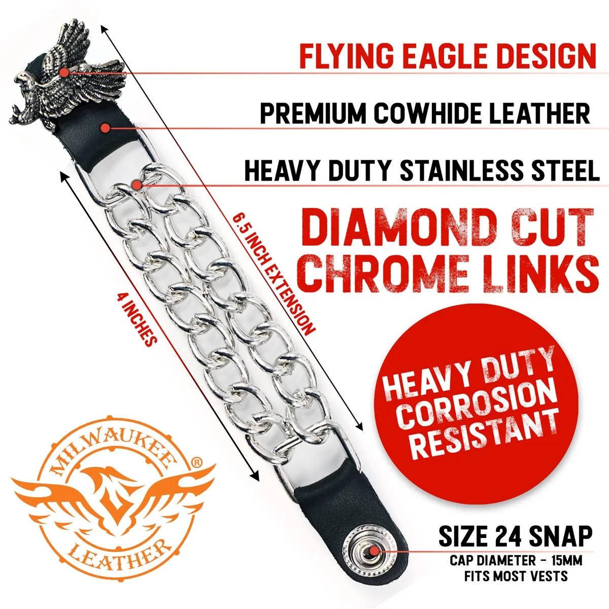 Milwaukee Leather Flying Eagle Medallion Vest Extender - Double Chrome