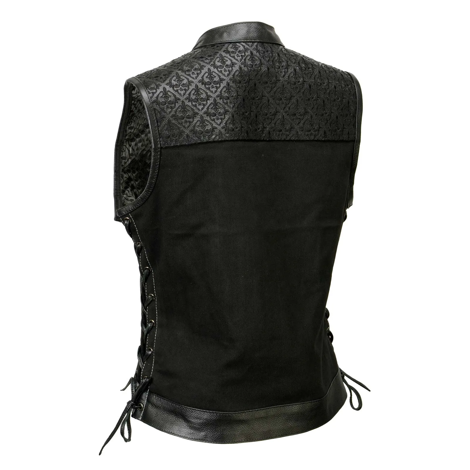 Milwaukee Leather MDL4052 Women's 'Skelly' Black Motorcycle Denim Vest