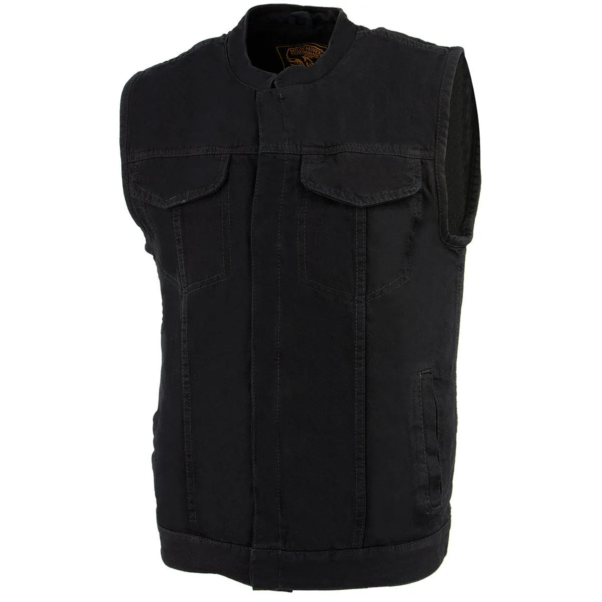 Milwaukee Leather MDM3000 Men's 'Brute' Concealed Snap Black Denim Club Style Vest w/ Hidden Zipper