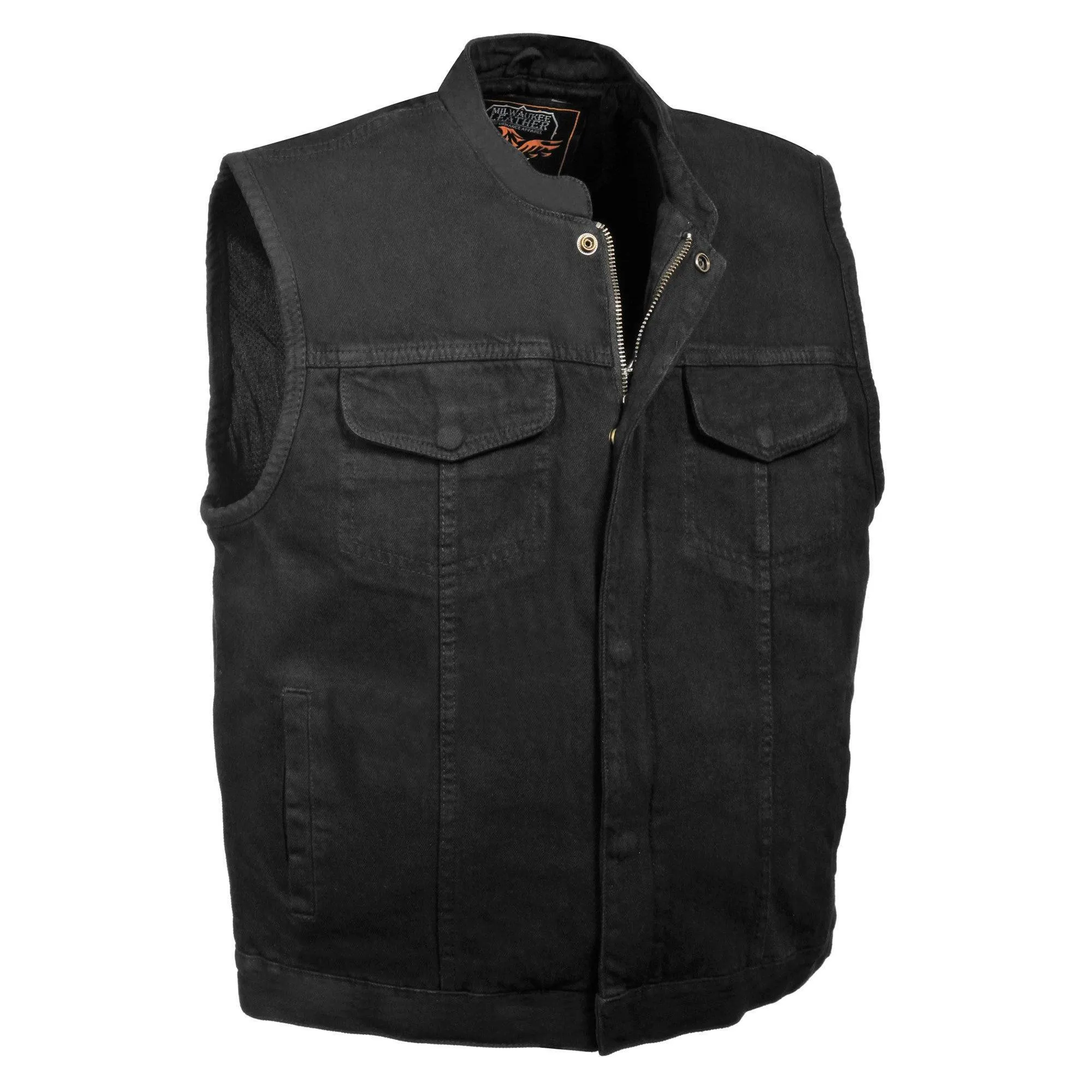 Milwaukee Leather MDM3000 Men's 'Brute' Concealed Snap Black Denim Club Style Vest w/ Hidden Zipper