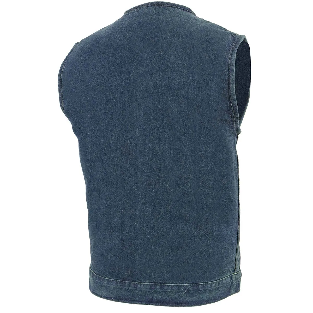 Milwaukee Leather MDM3001 Men's Collarless Blue Denim Club Style Vest with Dual Closure