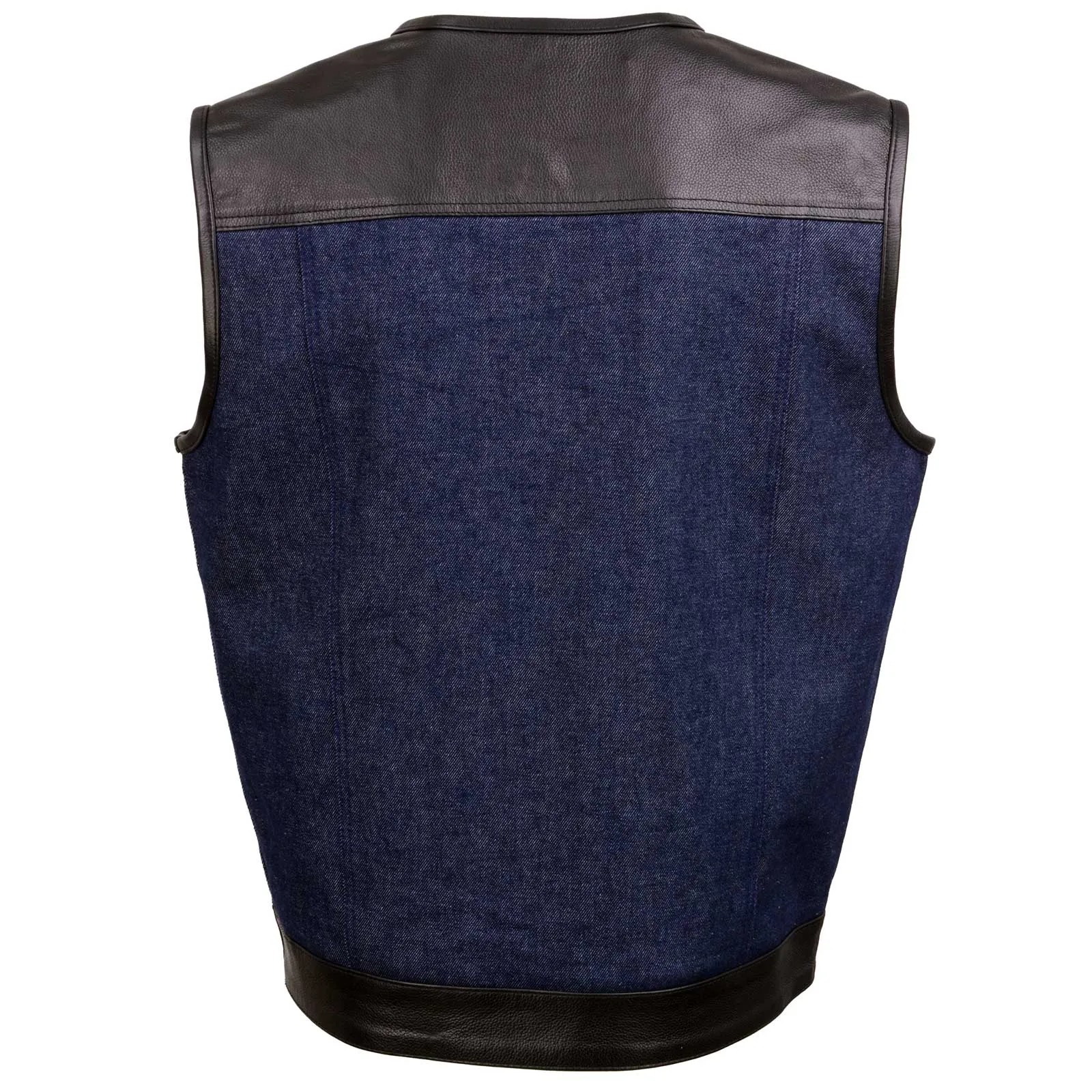 Milwaukee Leather Men's Brute Dual Closure Blue Denim and Black Leather Club Style Vest MDM3004