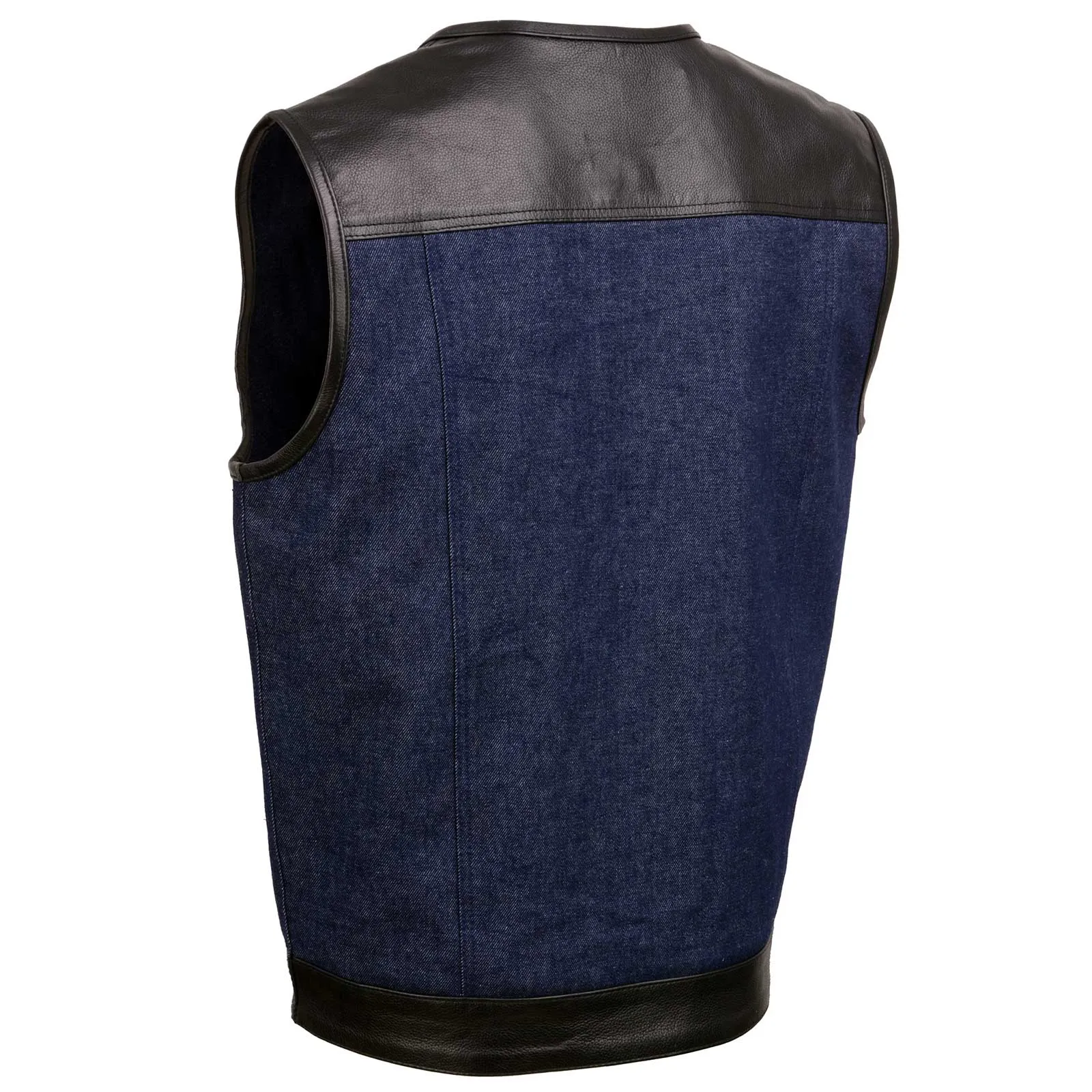 Milwaukee Leather Men's Brute Dual Closure Blue Denim and Black Leather Club Style Vest MDM3004