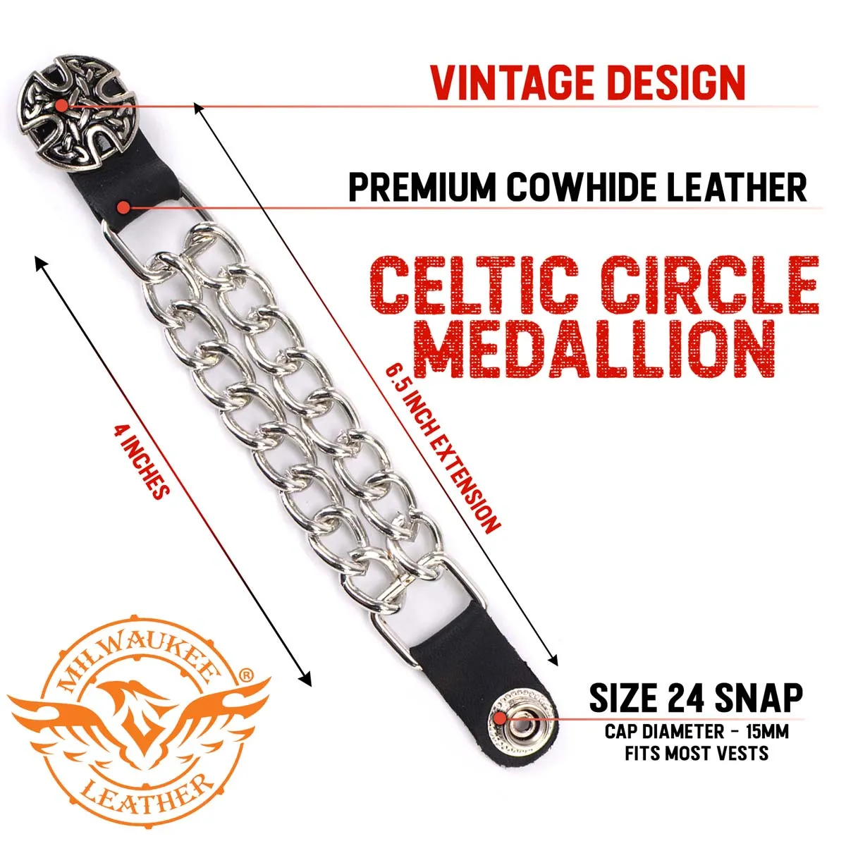 Milwaukee Leather MLA6024SET Celtic Circle 4-PCS Vest Extender Double