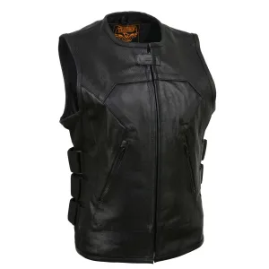 Milwaukee Leather MLL4501 Women's Bullet Proof Style Swat Rider Leather Vest W/ Single Panel Back for Club Patches