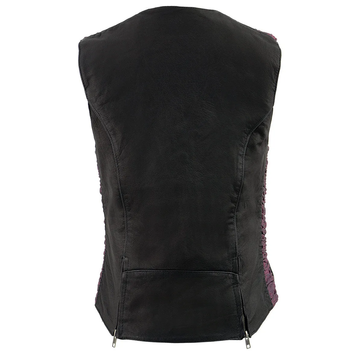 Milwaukee Leather MLL4571 Women's Black and Pink Lightweight Motorcycle Leather Vest w/ Crinkled Leather Design