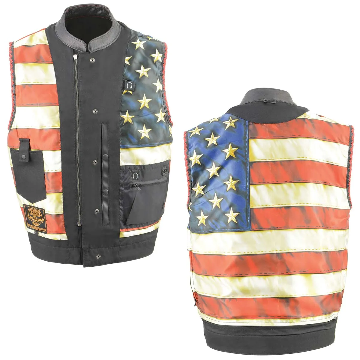 Milwaukee Leather MLM3506 Men's Black Premium Leather Vest - Old Glory