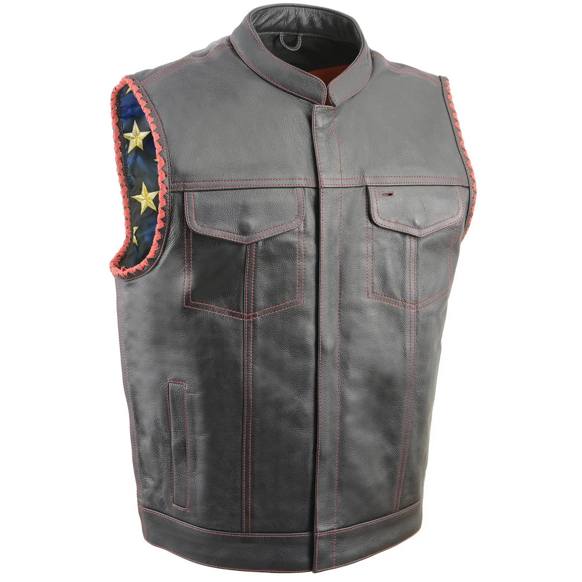 Milwaukee Leather MLM3506 Men's Black Premium Leather Vest - Old Glory