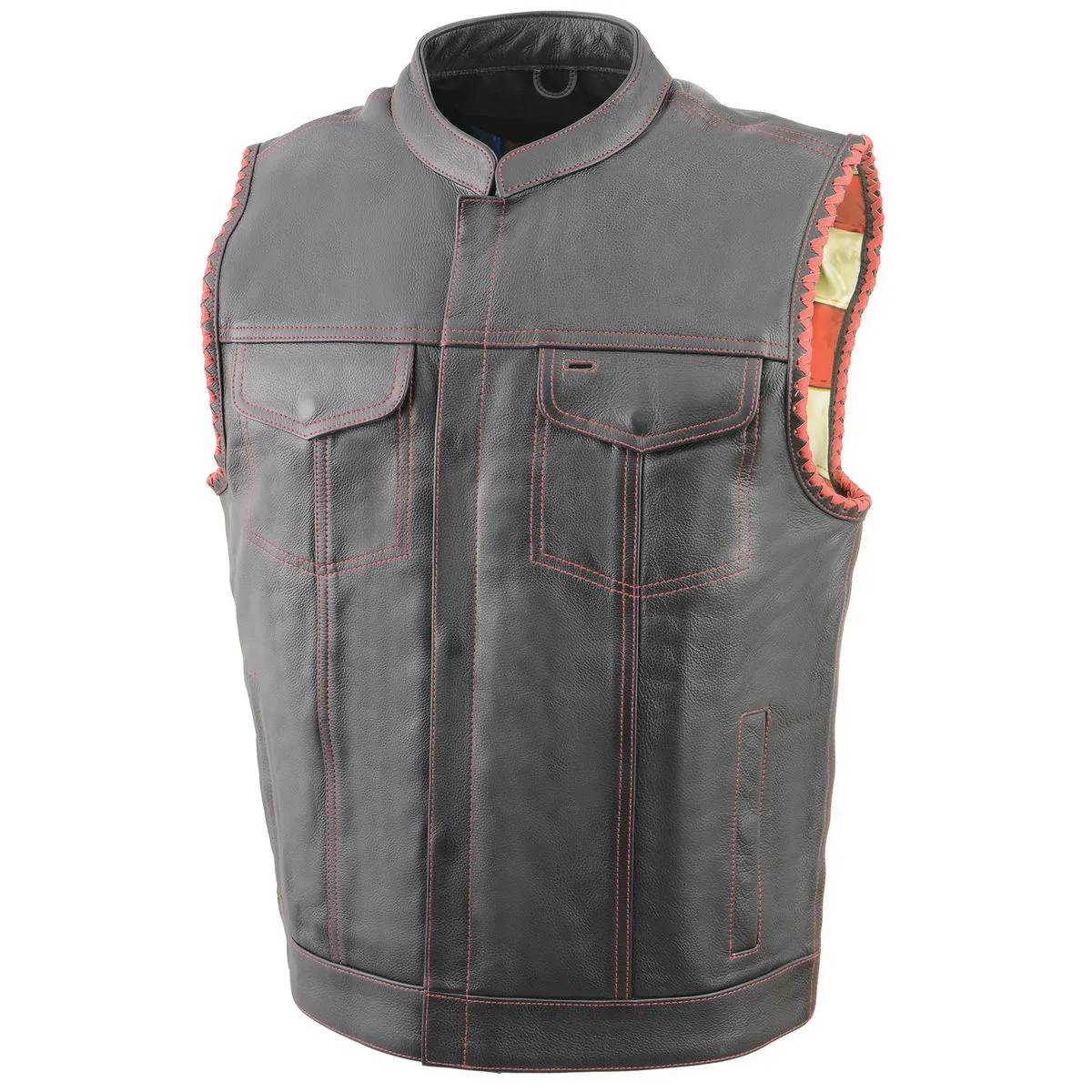 Milwaukee Leather MLM3506 Men's Black Premium Leather Vest - Old Glory