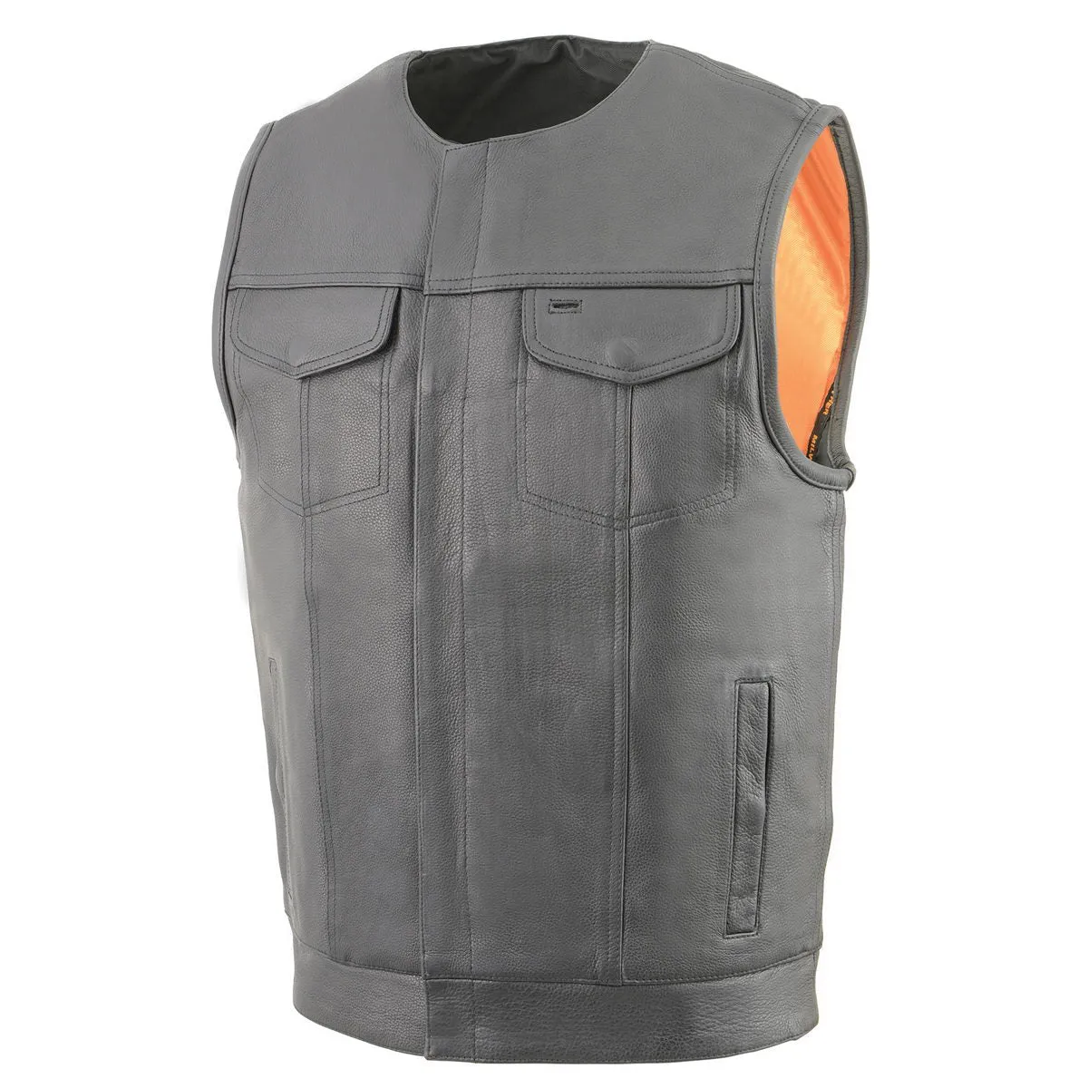 Milwaukee Leather MLM3515 Men's Black “Cool-Tec” Naked Leather Vest - Club Style Collarless Motorcycle Rider Vest