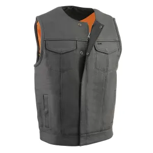 Milwaukee Leather MLM3515 Men's Black “Cool-Tec” Naked Leather Vest - Club Style Collarless Motorcycle Rider Vest