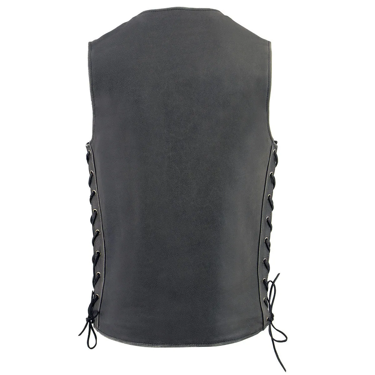 Milwaukee Leather MLM3521 Men's Distress Grey Leather Vest - V-Neck