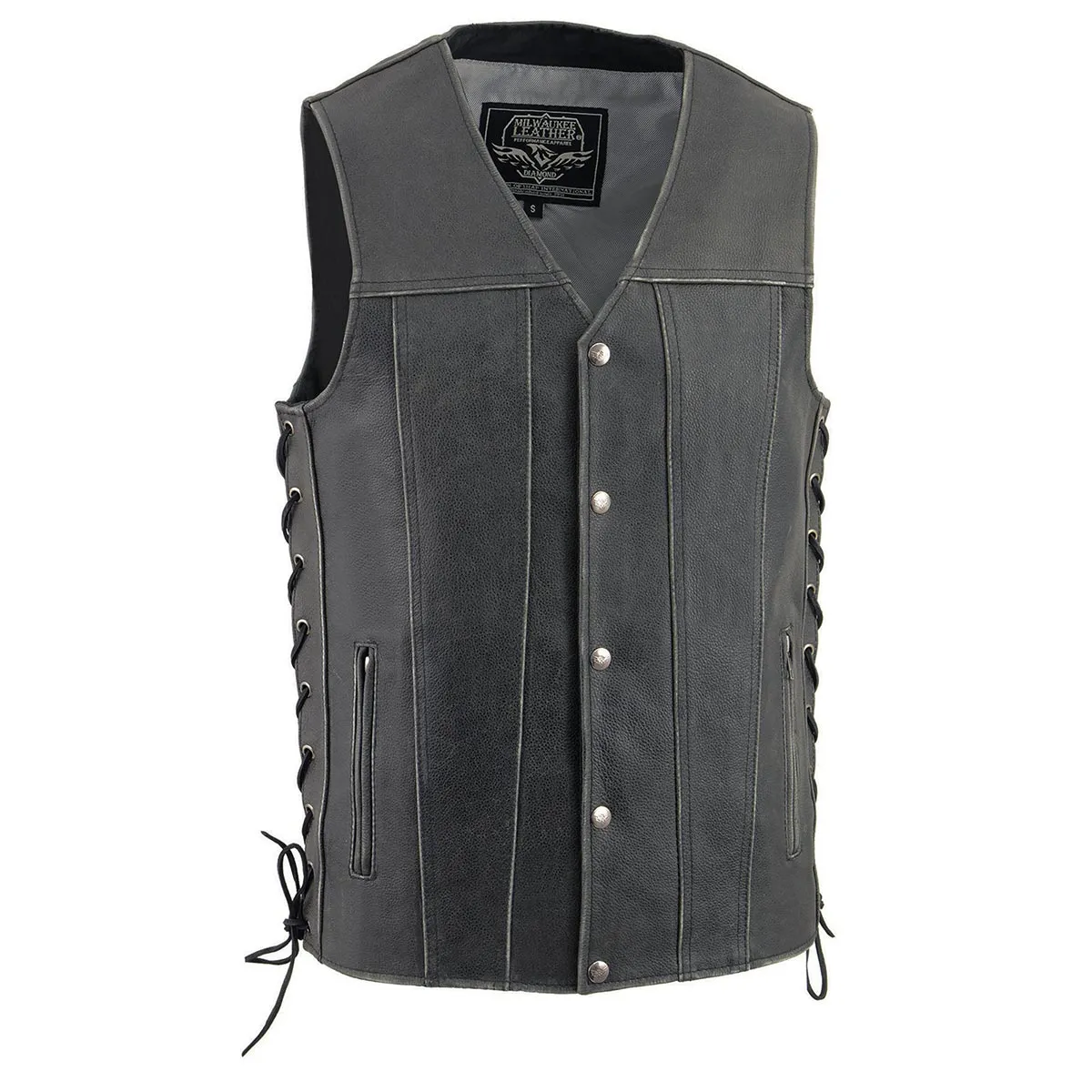 Milwaukee Leather MLM3521 Men's Distress Grey Leather Vest - V-Neck