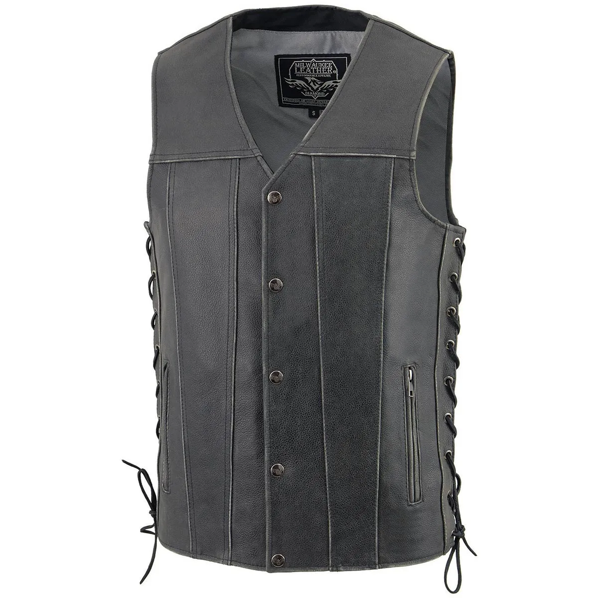 Milwaukee Leather MLM3521 Men's Distress Grey Leather Vest - V-Neck