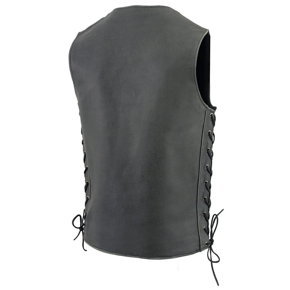 Milwaukee Leather MLM3521 Men's Distress Grey Leather Vest - V-Neck