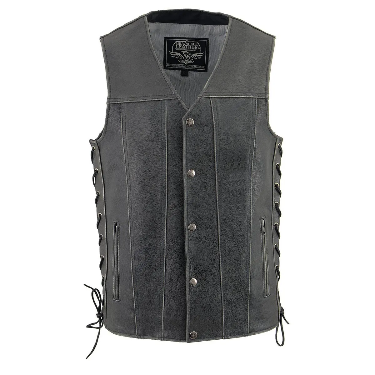 Milwaukee Leather MLM3521 Men's Distress Grey Leather Vest - V-Neck