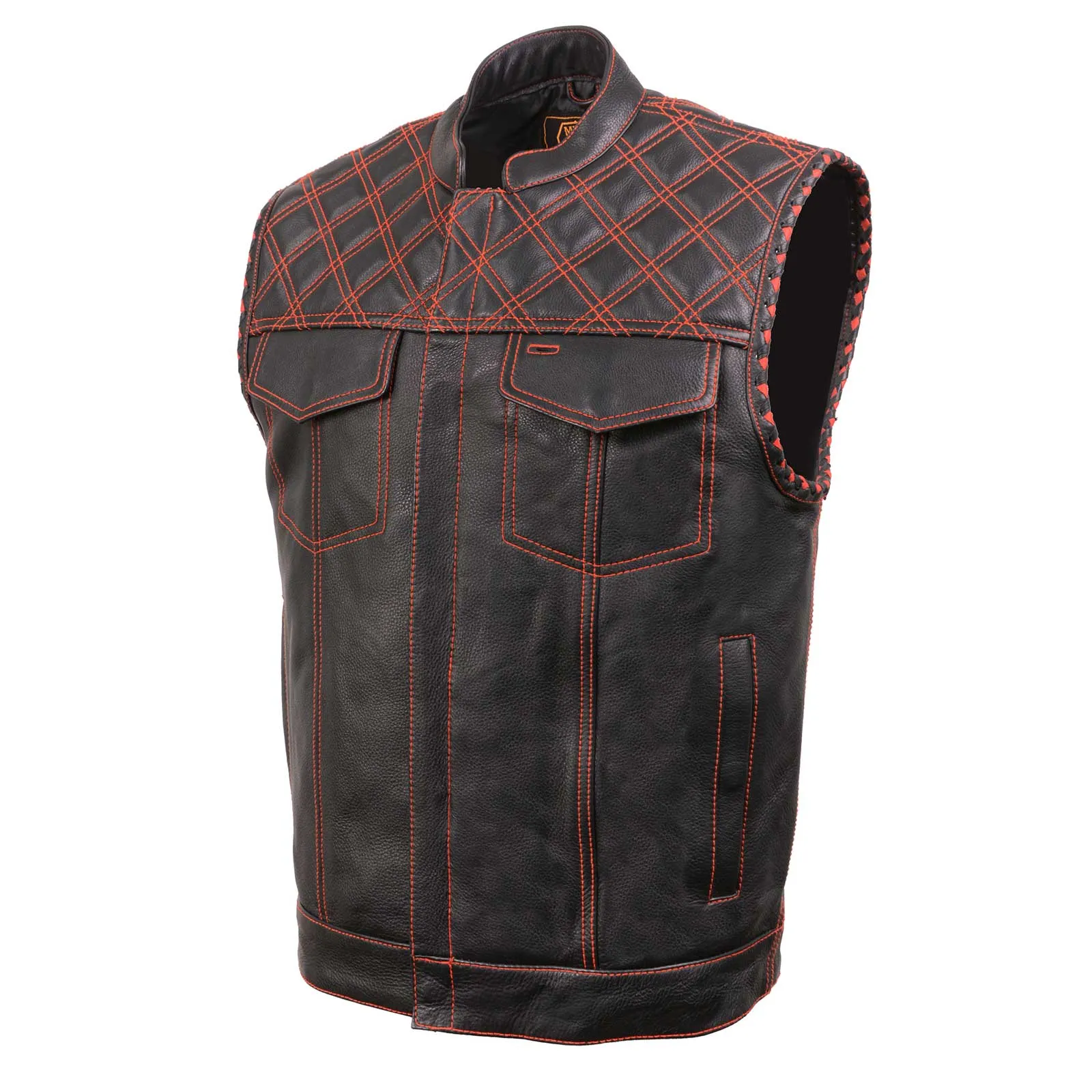 Milwaukee Leather MLM3526 Men's Black 'Paisley' Accented Red Stitching